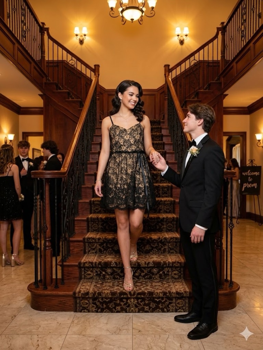 City Triangles Black and Gold Lace Mini Dress